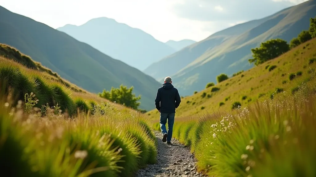 Person walking through mountain valley