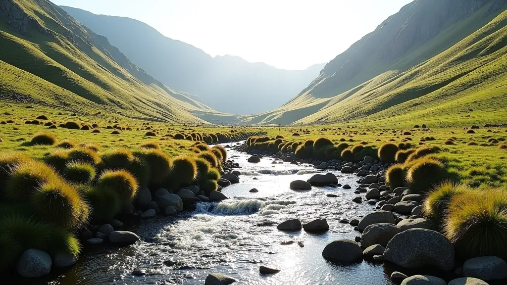 Glenmalure valley floor with river and mountains