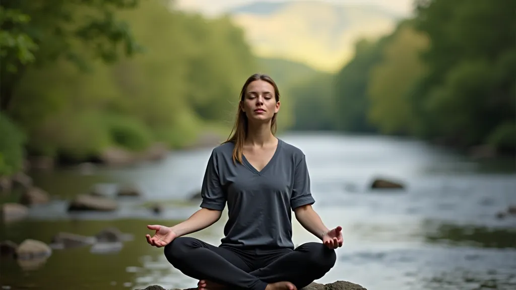 Person practicing mindfulness by river